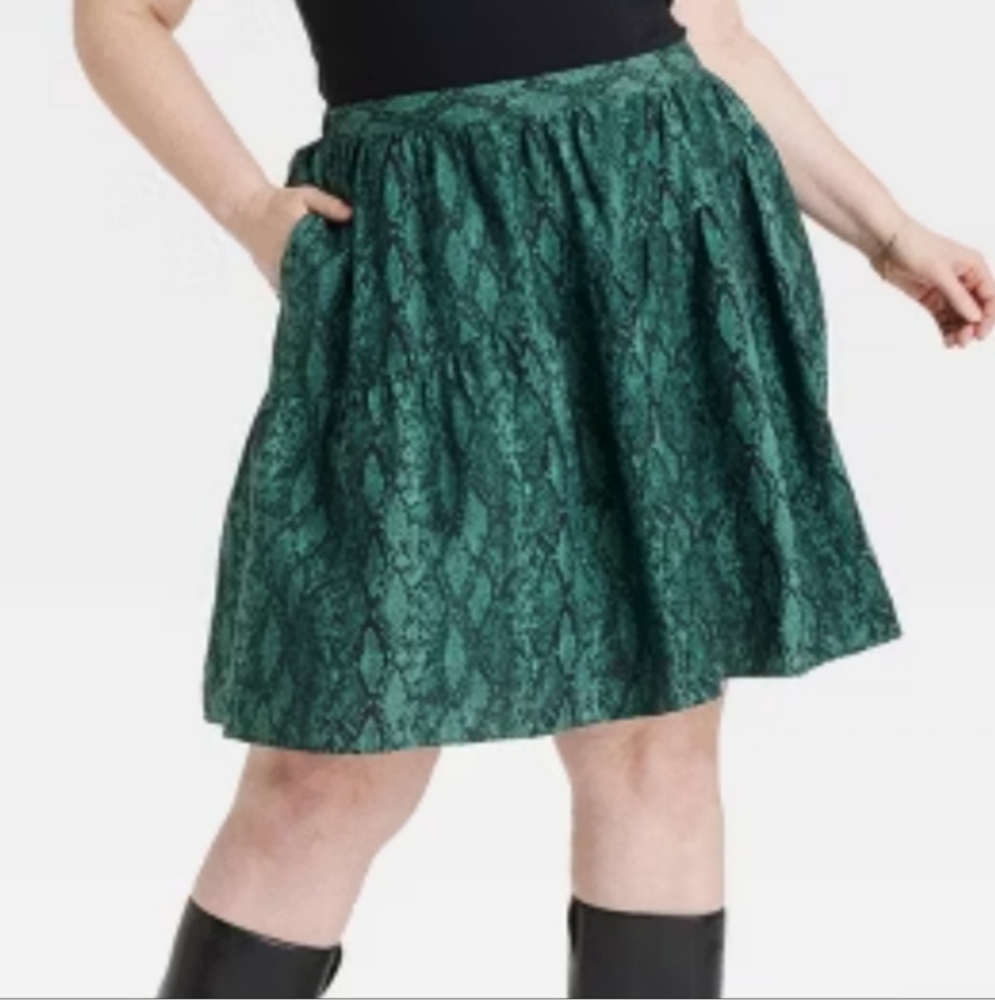 NWT Ava & Viv Green A-Line Knee-Length Skirt 2X
